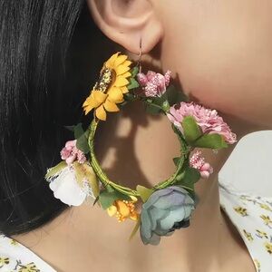 Floral Hoop Earrings with Multicolor Blooms